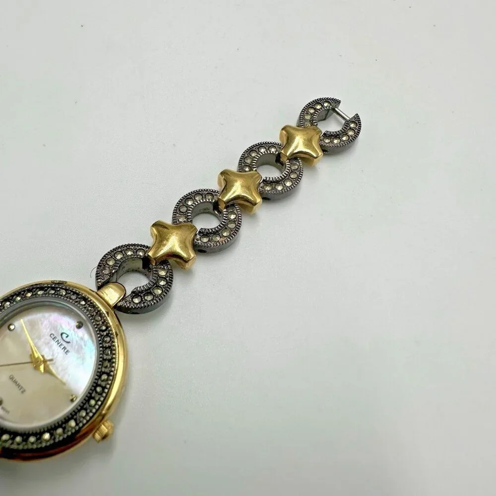 Cenere Watch Women Gunmetal Gold Two Tone Mother of Pearl Dial New Battery 5.75